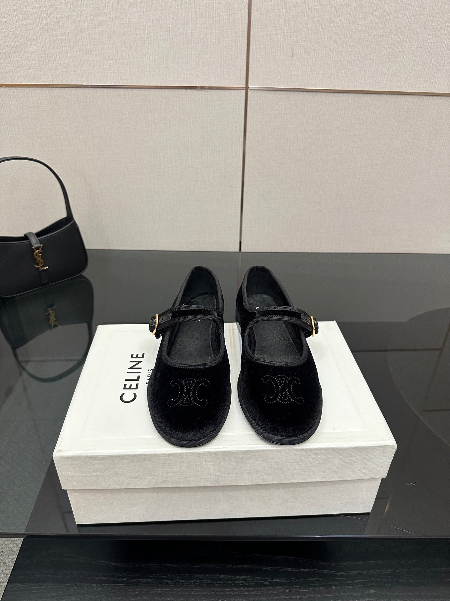 Celine Velvet Mary Jane Flats – 25 Collection