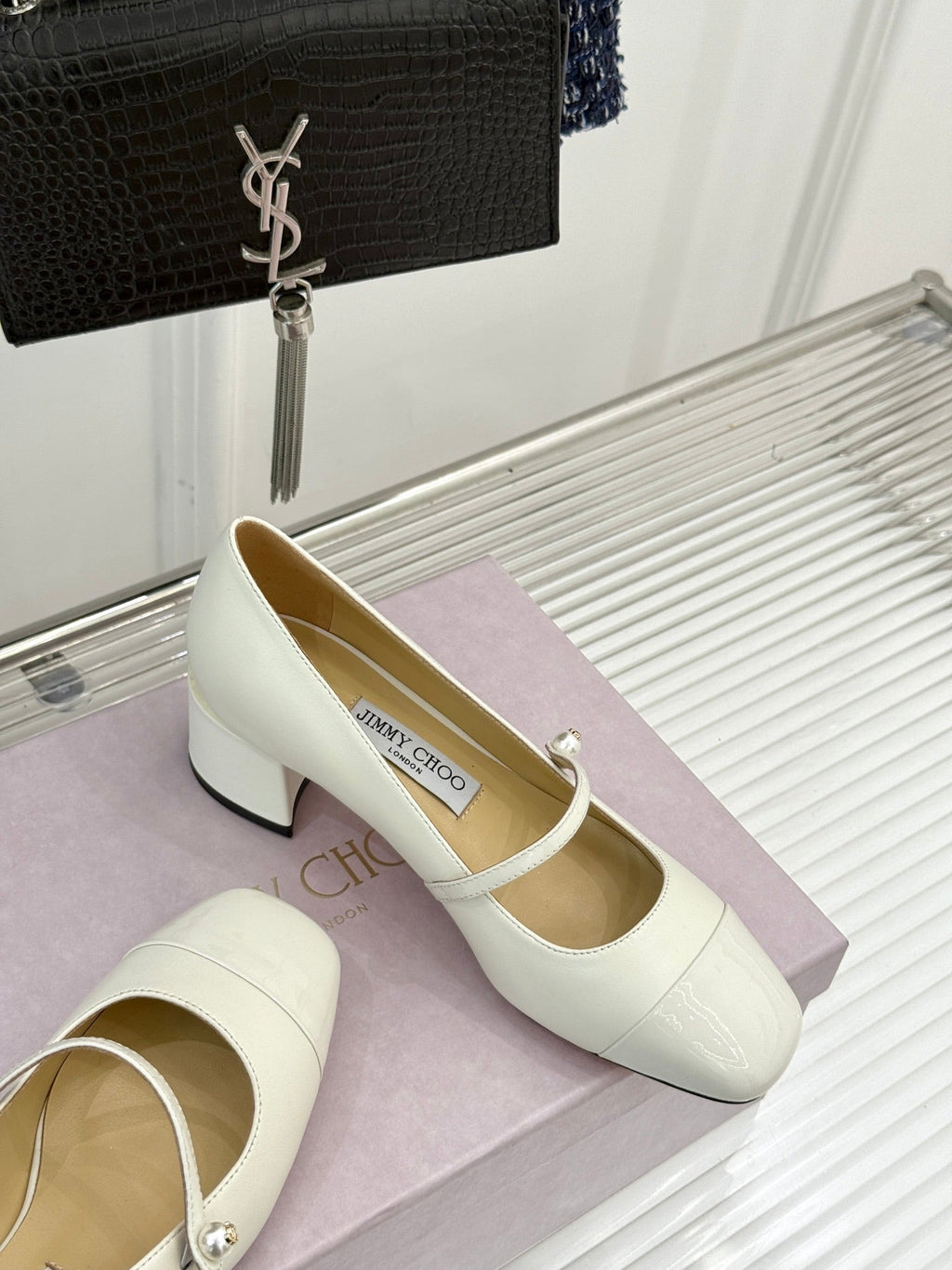 Jimmy Choo Color-block Pearl Mary Jane Heels – 25FW
