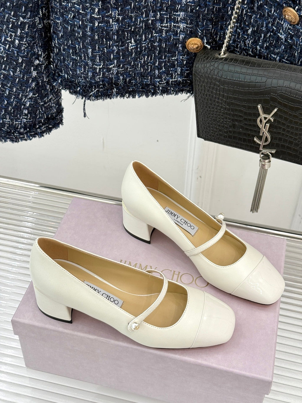 Jimmy Choo Color-block Pearl Mary Jane Heels – 25FW
