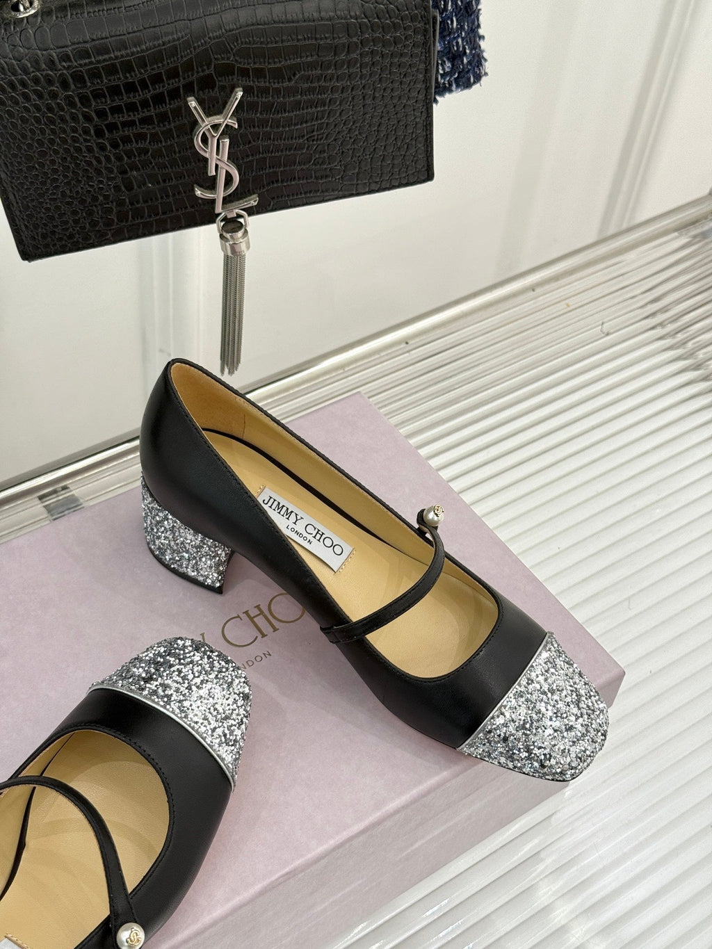 Jimmy Choo Color-block Pearl Mary Jane Heels – 25FW