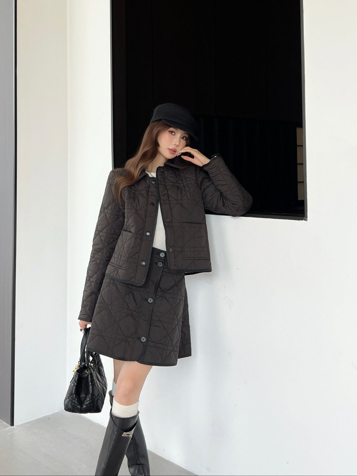 Dior CD Bee Embroidery Quilted Collar Jacket