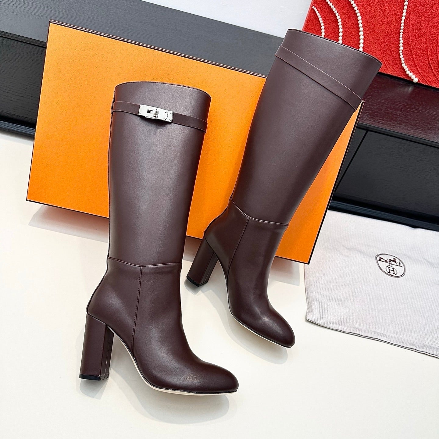 Hermès Kelly Buckle High Heel Knee-High Boots