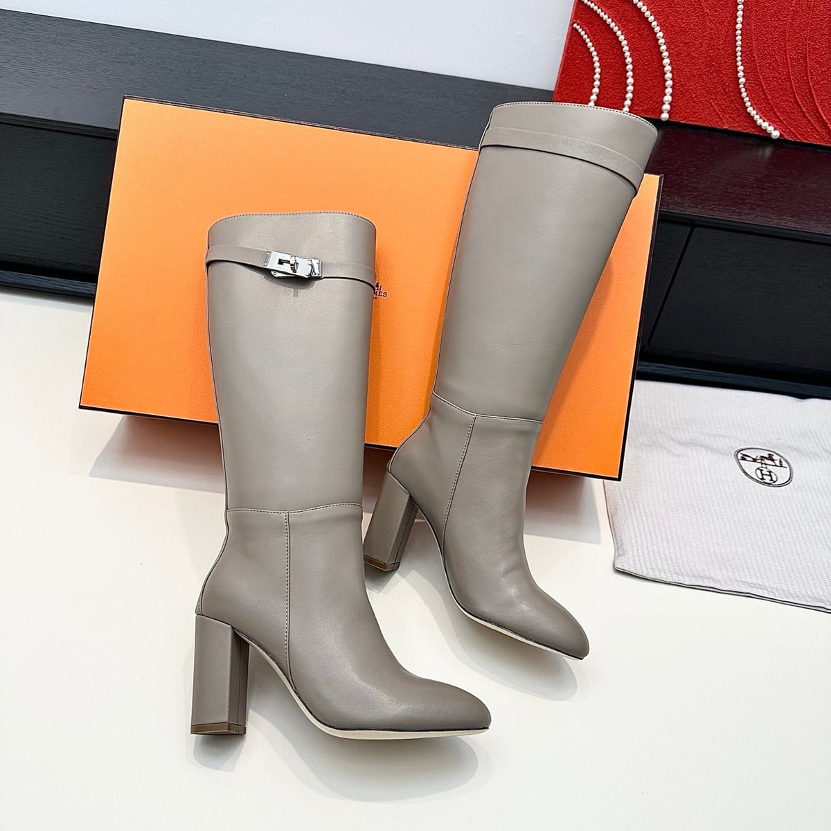 Hermès Kelly Buckle High Heel Knee-High Boots