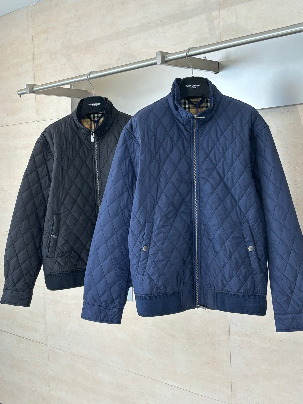 Burberry Diamond Quilted Stand Collar Nylon Jacket