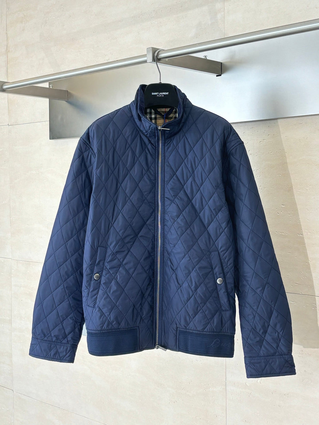 Burberry Diamond Quilted Stand Collar Nylon Jacket