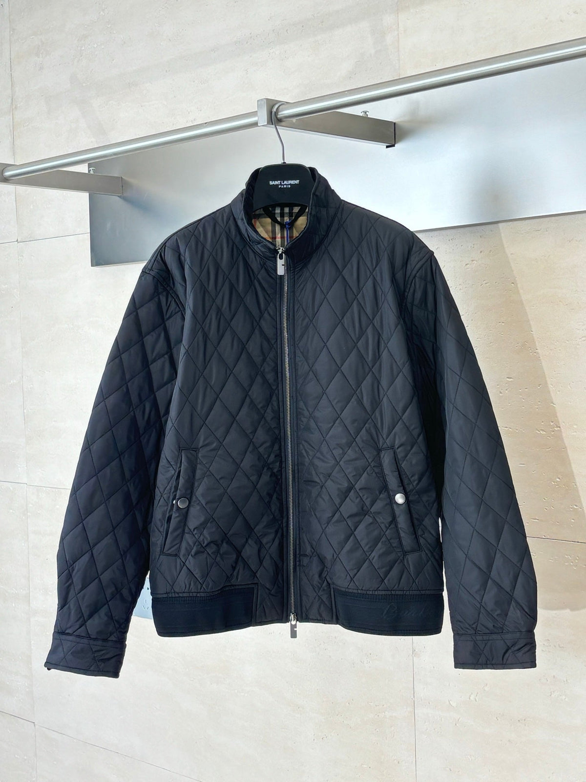 Burberry Diamond Quilted Stand Collar Nylon Jacket