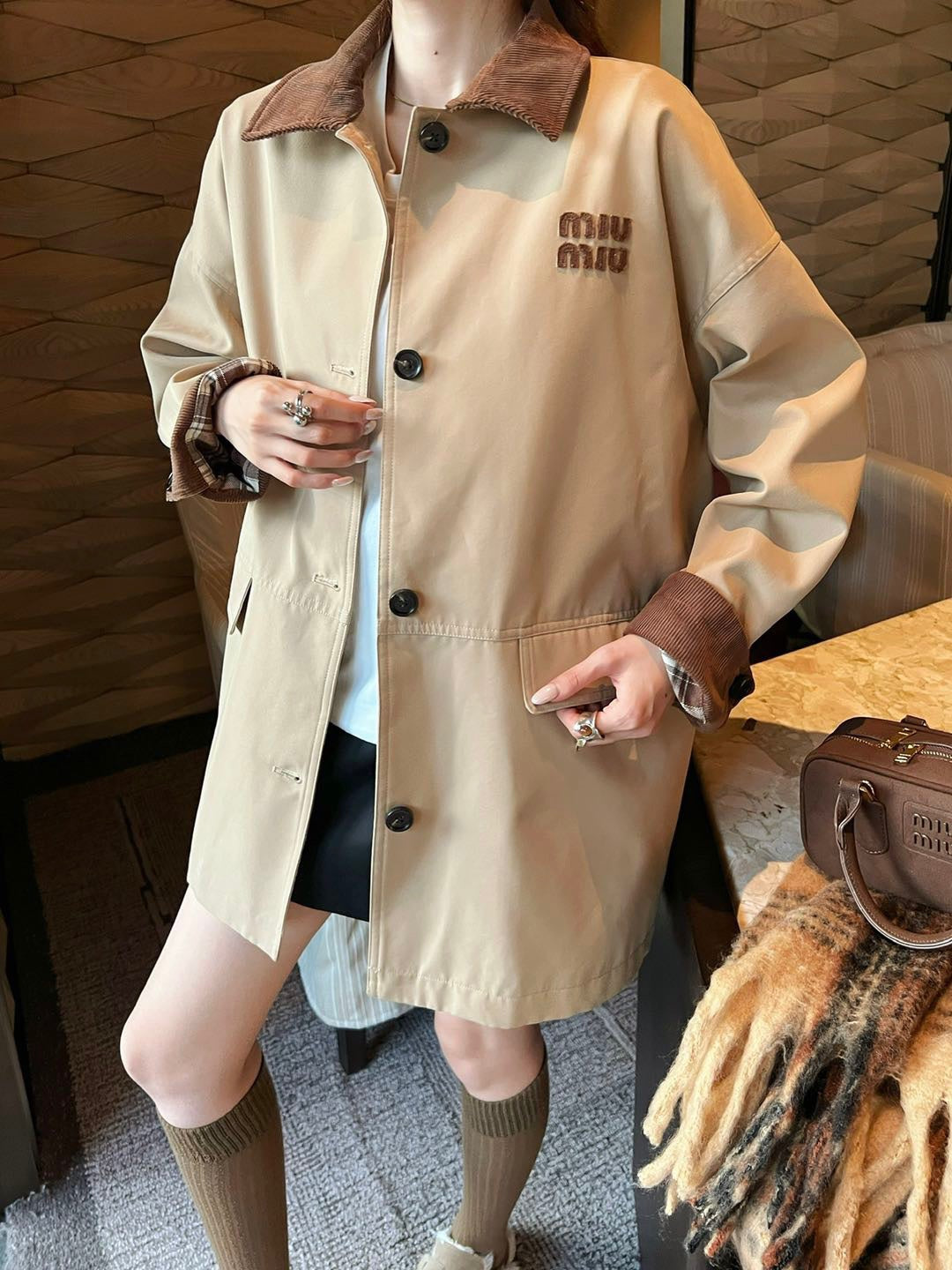 Miu Miu Collar Patchwork Trench Coat – 25SS
