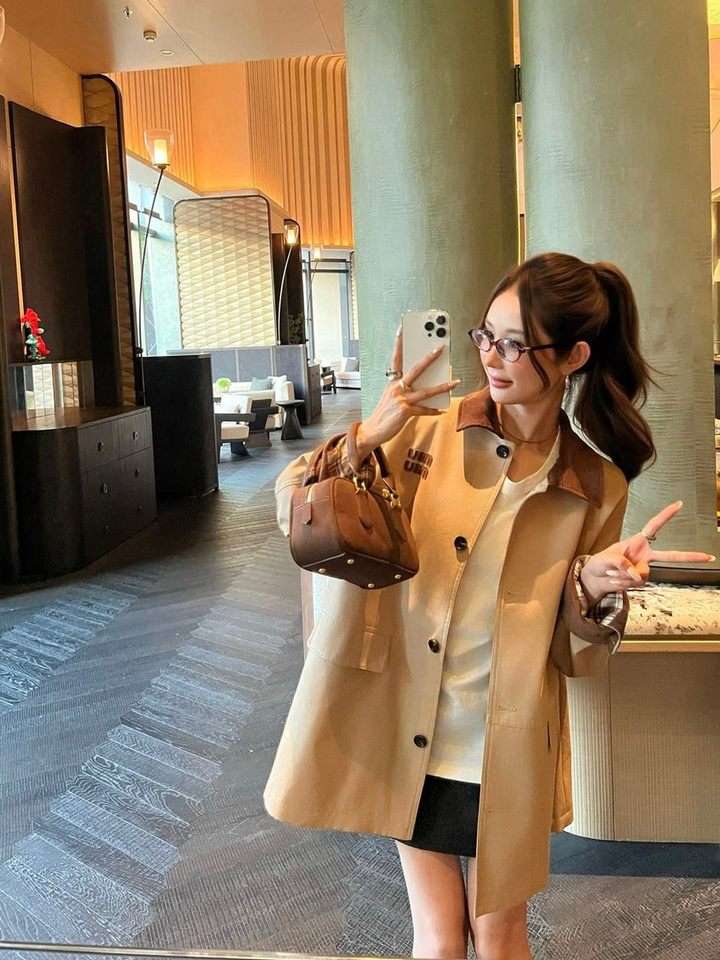 Miu Miu Collar Patchwork Trench Coat – 25SS