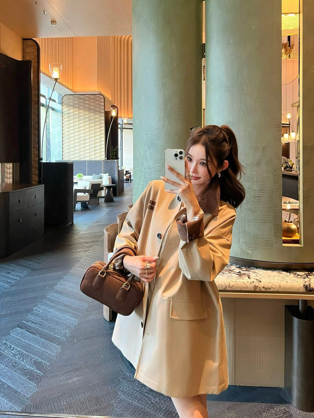 Miu Miu Collar Patchwork Trench Coat – 25SS