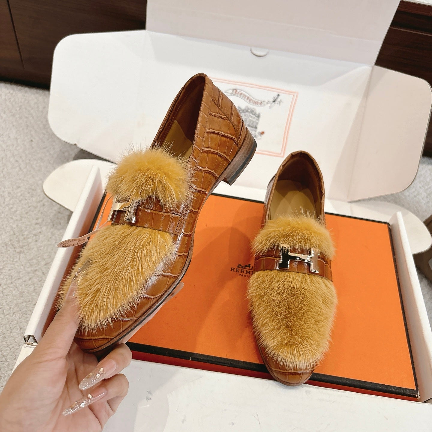 Hermès Mink Suede Loafers & Mules – Autumn/Winter Collection