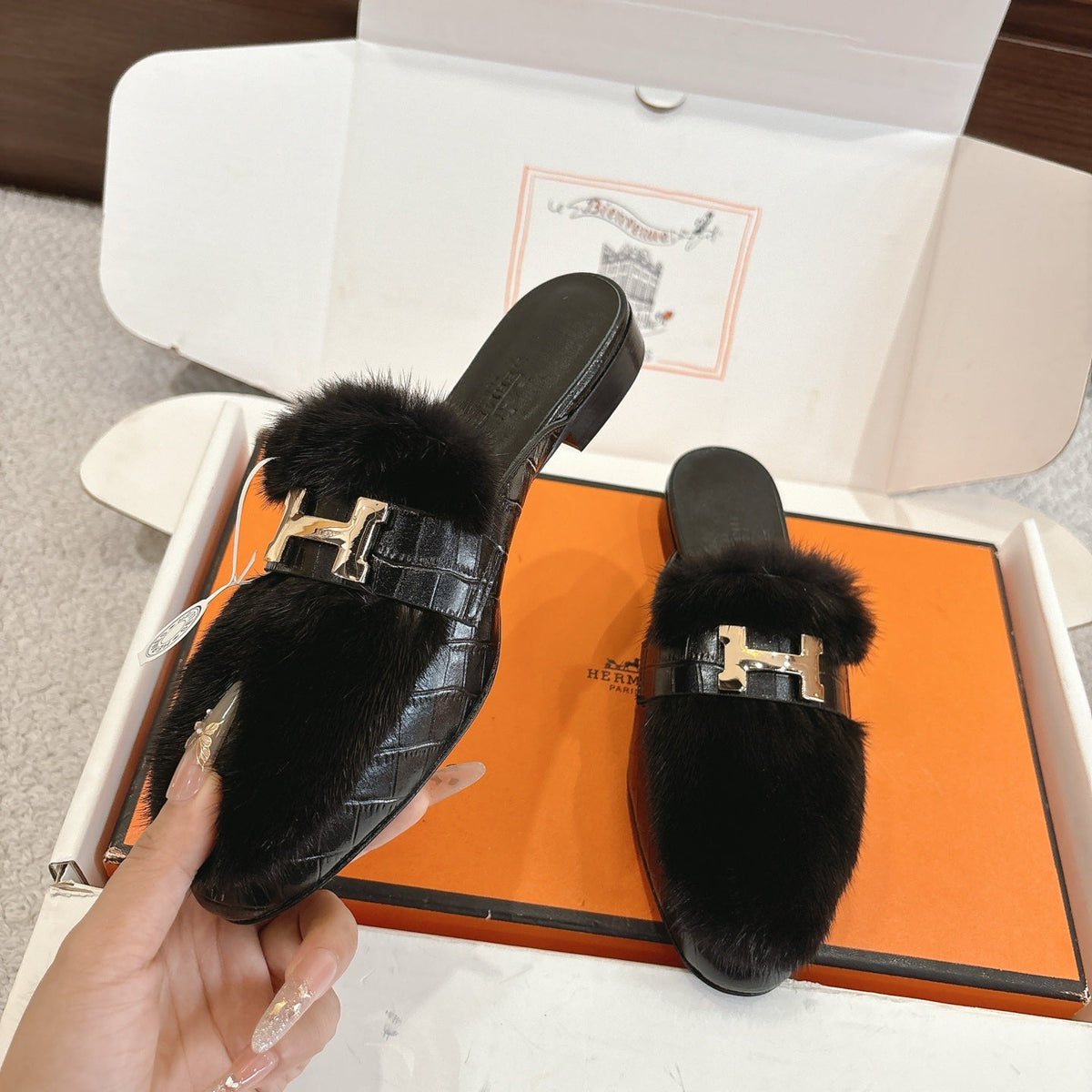 Hermès Mink Suede Loafers & Mules – Autumn/Winter Collection