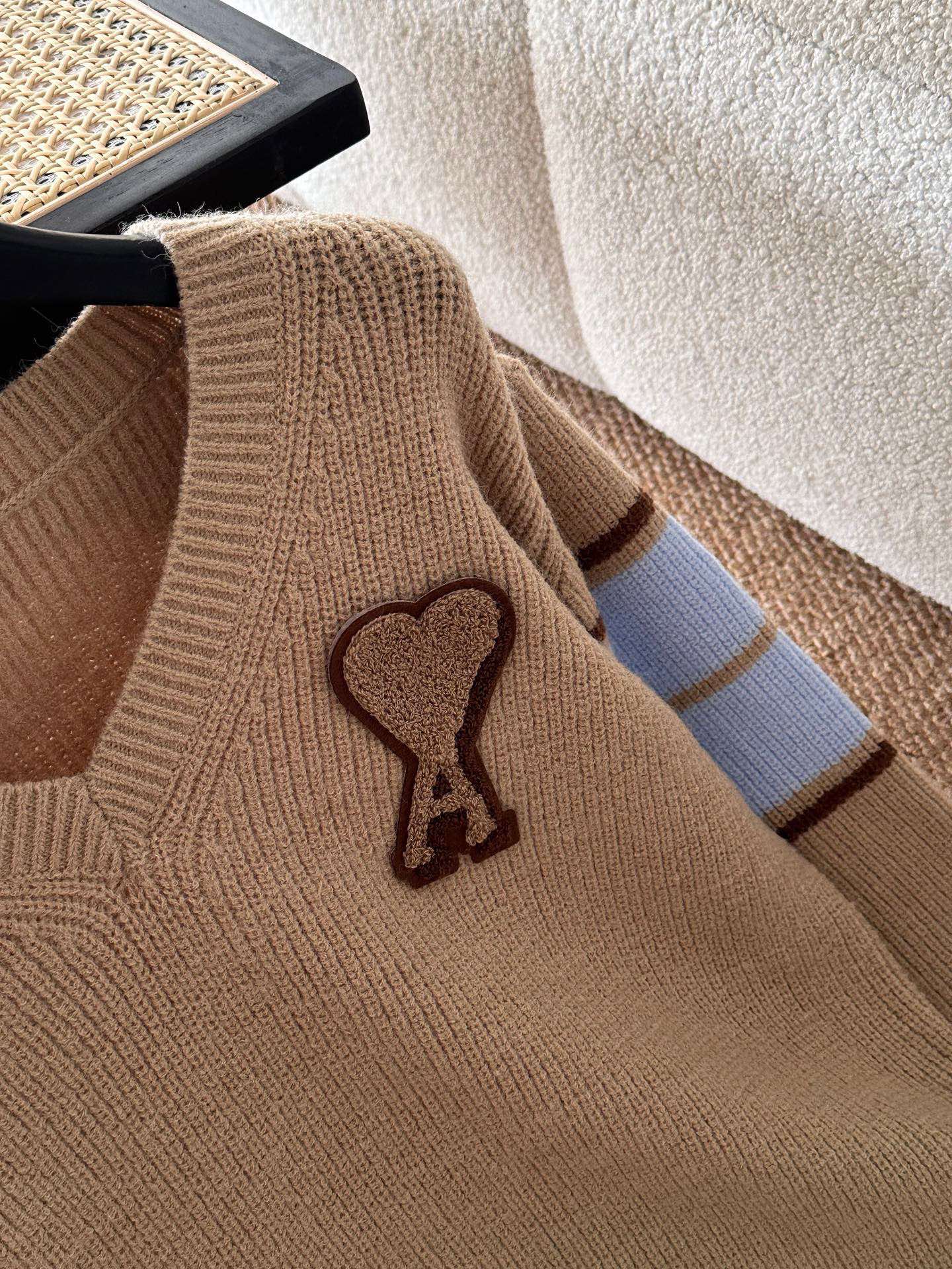 AMI Paris Warm Khaki V-Neck Sweater