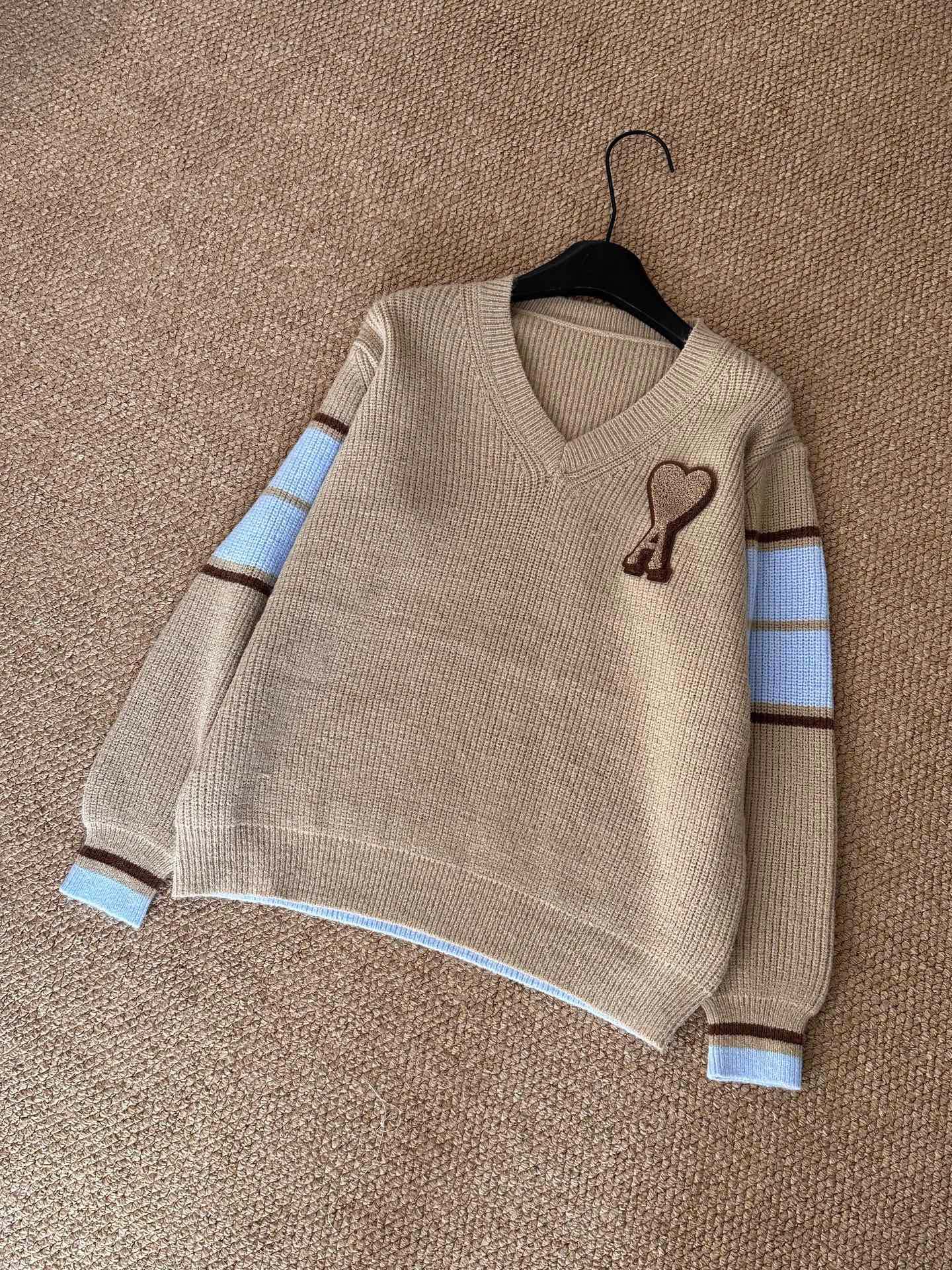 AMI Paris Warm Khaki V-Neck Sweater