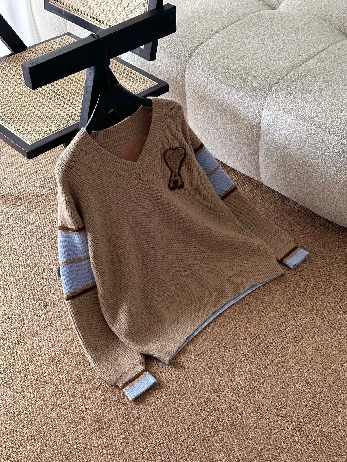 AMI Paris Warm Khaki V-Neck Sweater