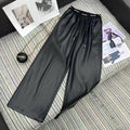Miu Miu Letter Elastic Waist Straight Leather Pants