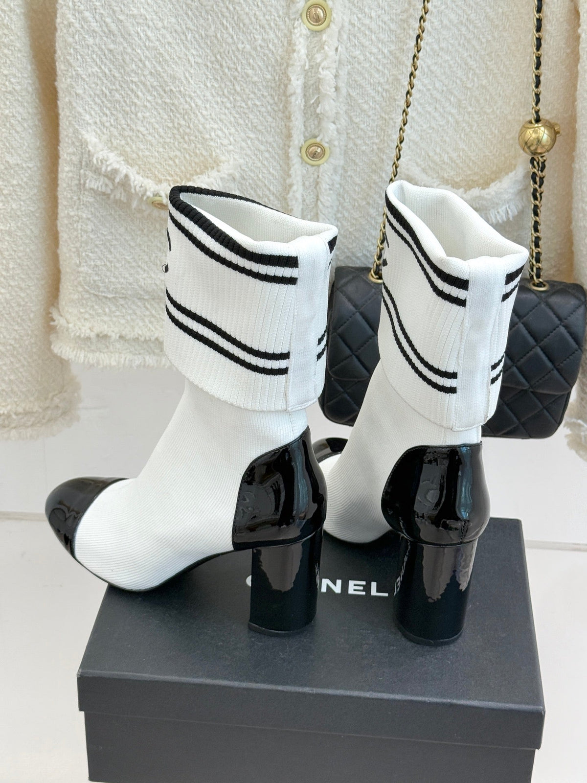 Chanel Classic Embroidered Double C Color-Block Sock Boots