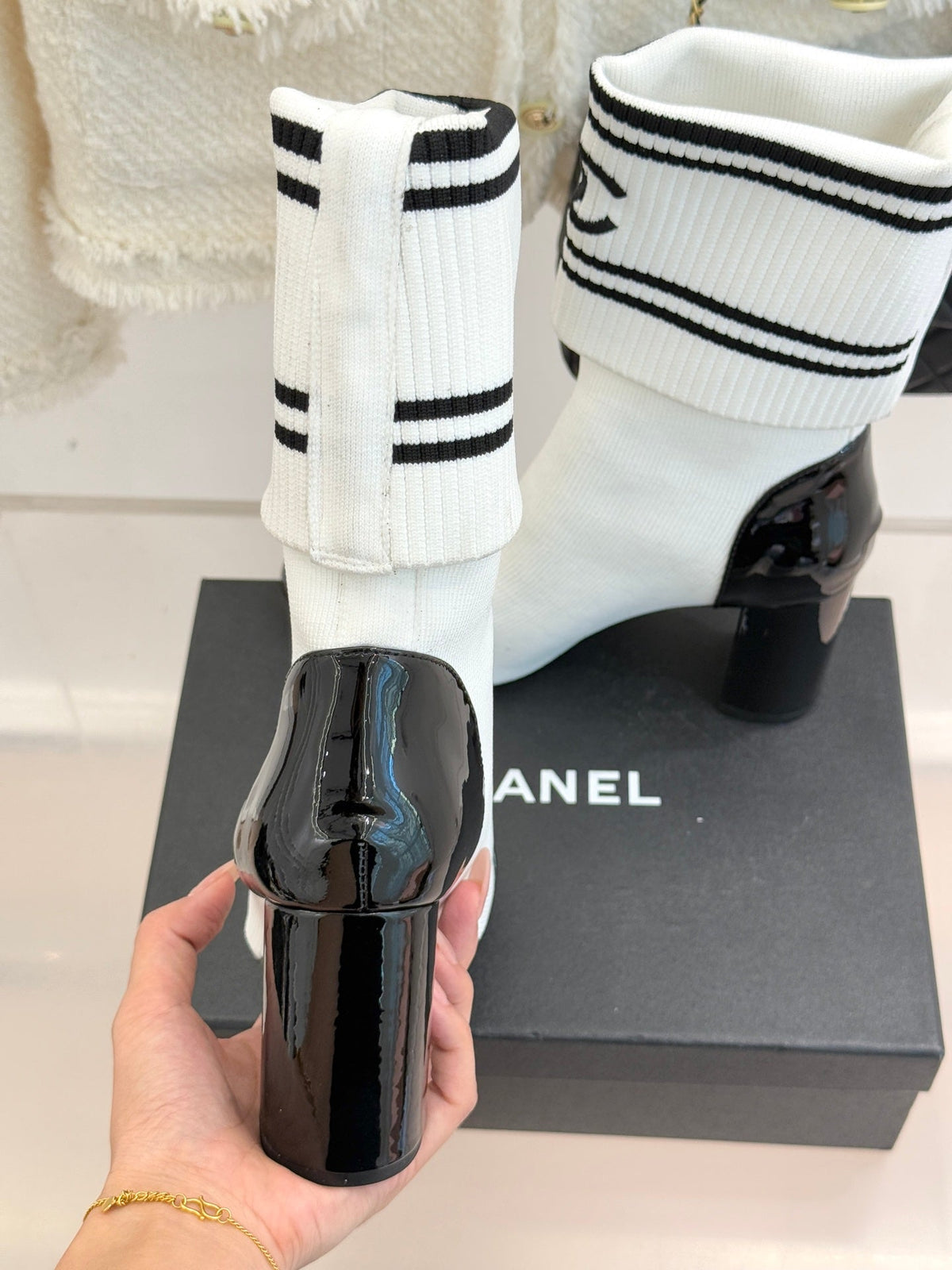 Chanel Classic Embroidered Double C Color-Block Sock Boots