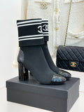 Chanel Classic Embroidered Double C Color-Block Sock Boots