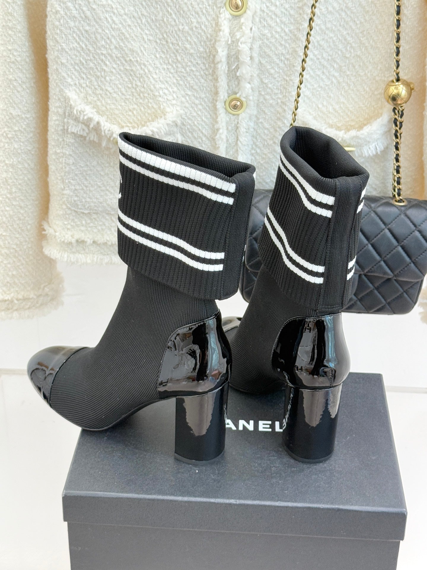 Chanel Classic Embroidered Double C Color-Block Sock Boots
