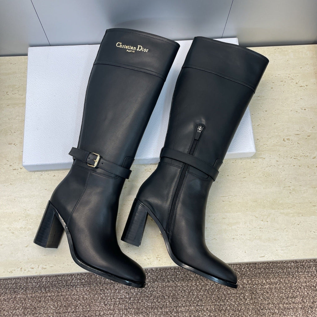 Dior D-Town Punk Chunky Heel Knight Boots – 2025FW