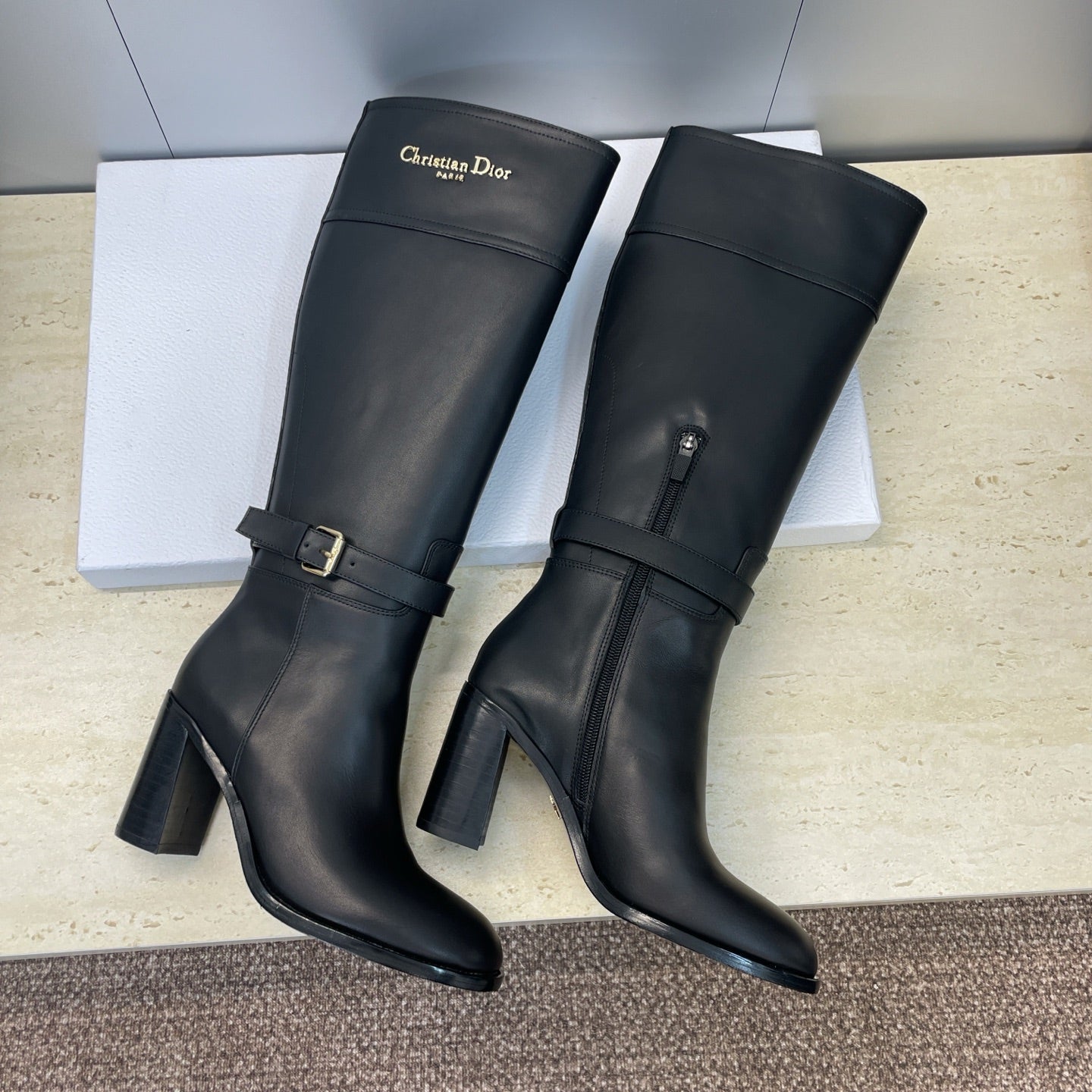 Dior D-Town Punk Chunky Heel Knight Boots – 2025FW