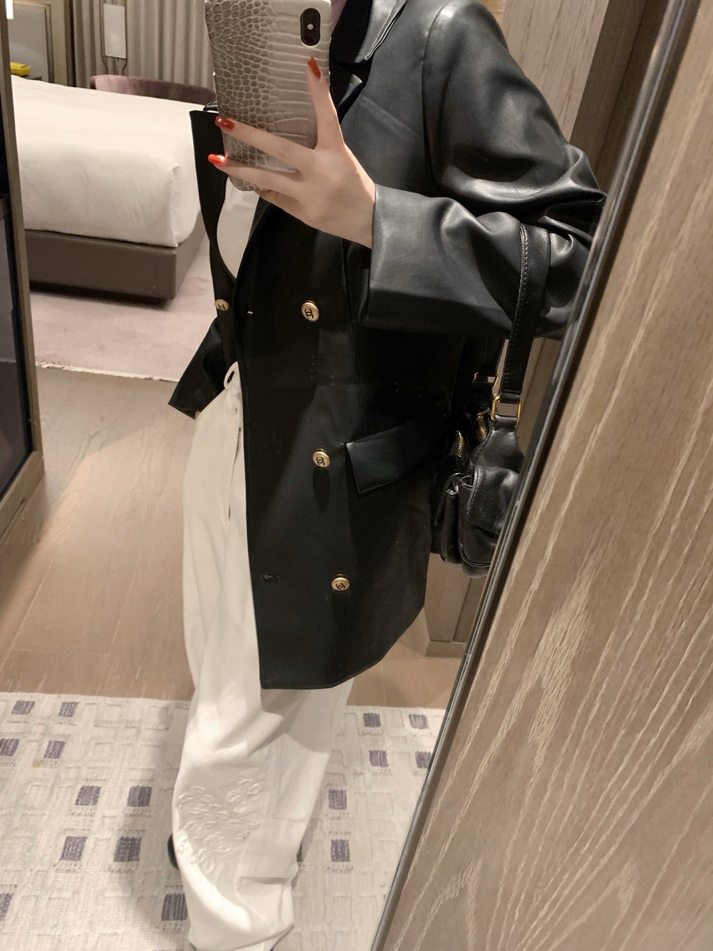 Chanel Vintage Faux Lambskin Trench Coat