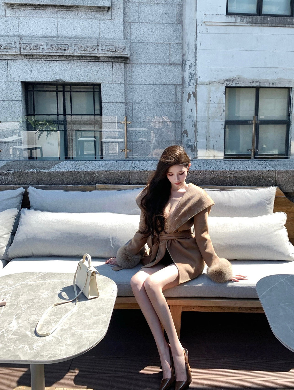 Hermès Old Money Style Detachable Fur Sleeve Wool Coat
