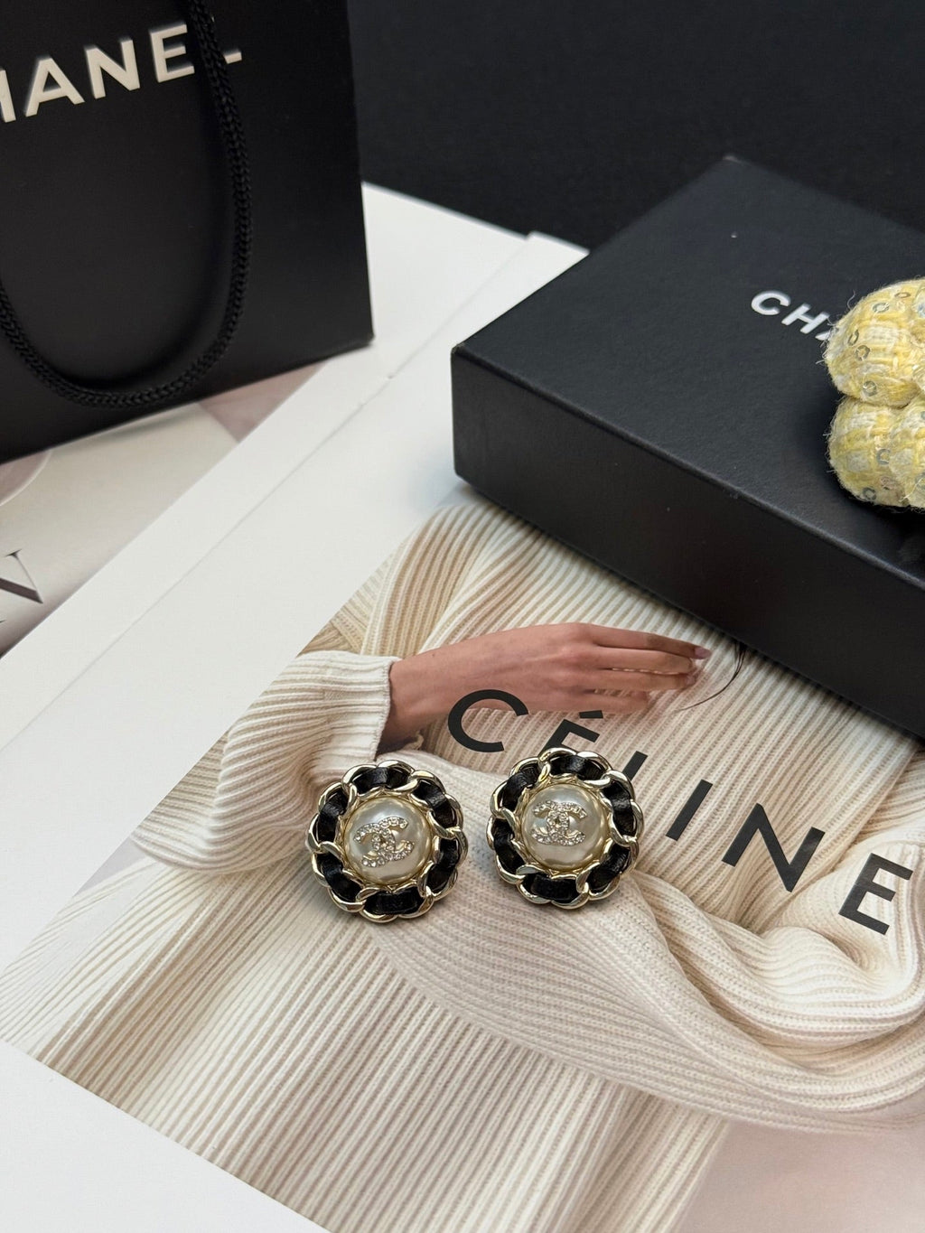 Chanel Vintage Sunflower Woven Pearl Stud Earrings