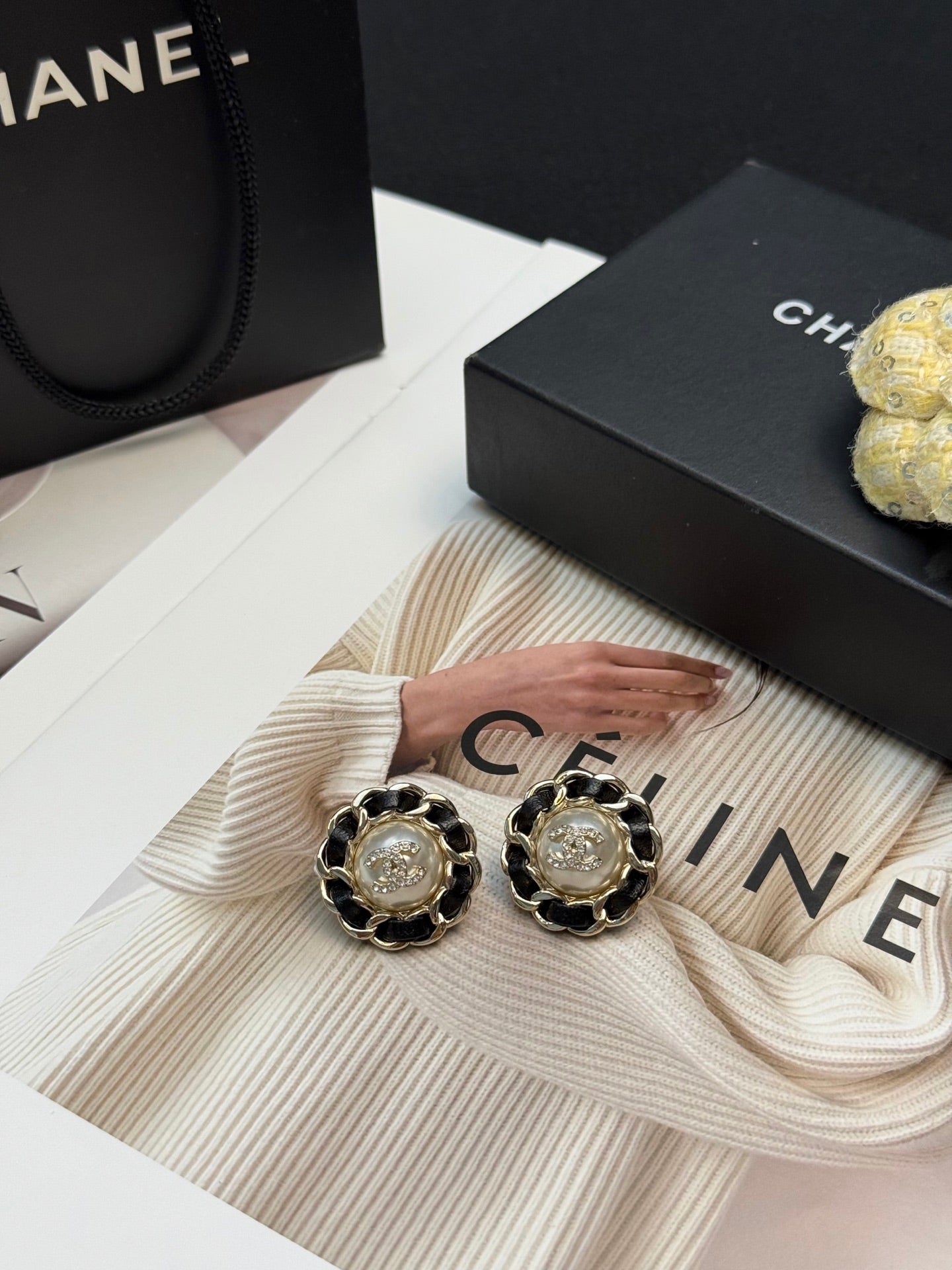 Chanel Vintage Sunflower Woven Pearl Stud Earrings