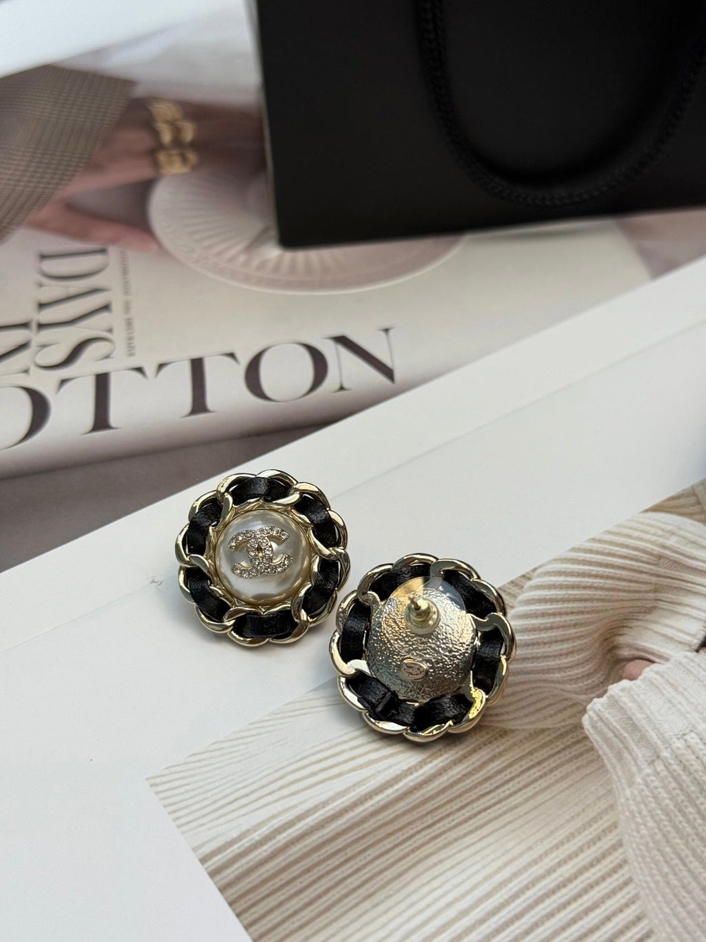 Chanel Vintage Sunflower Woven Pearl Stud Earrings