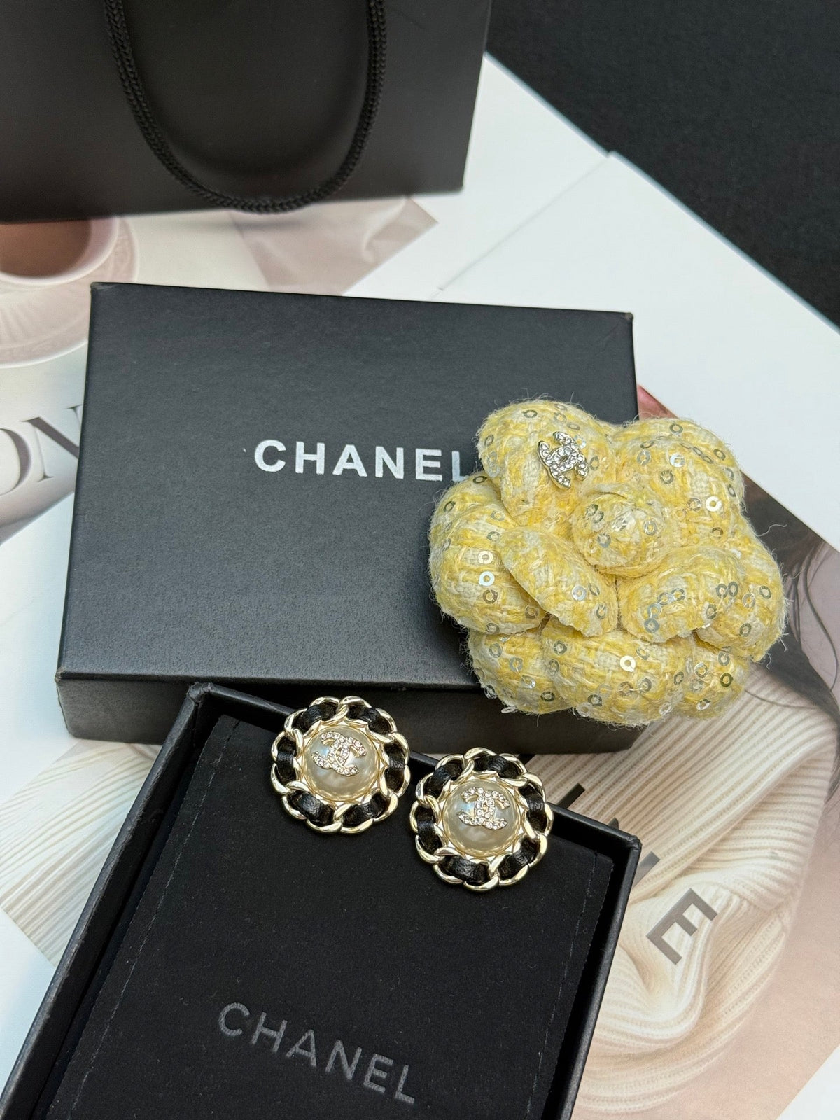 Chanel Vintage Sunflower Woven Pearl Stud Earrings