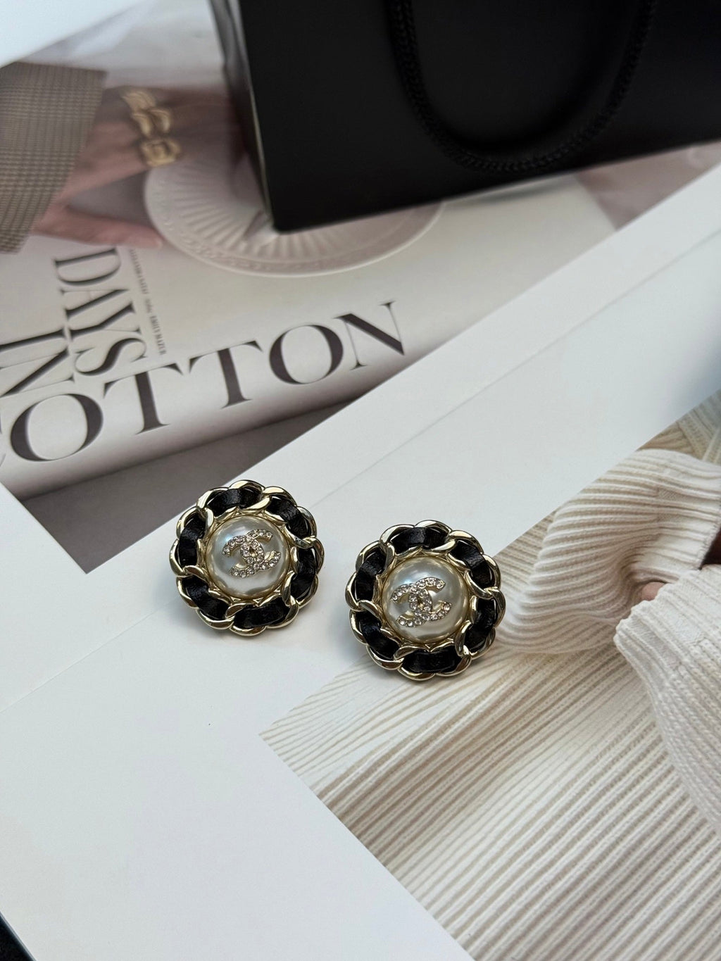 Chanel Vintage Sunflower Woven Pearl Stud Earrings