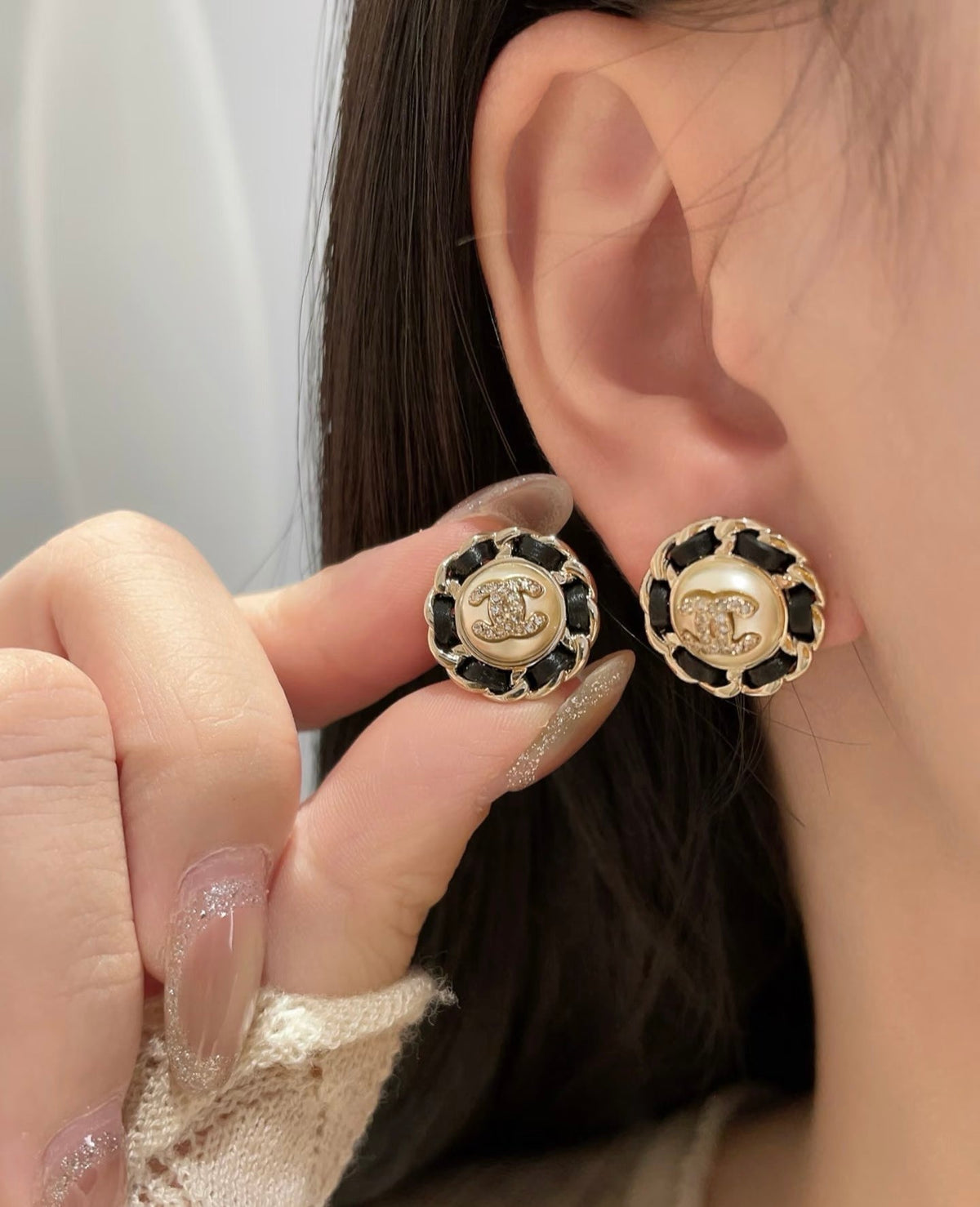 Chanel Vintage Sunflower Woven Pearl Stud Earrings
