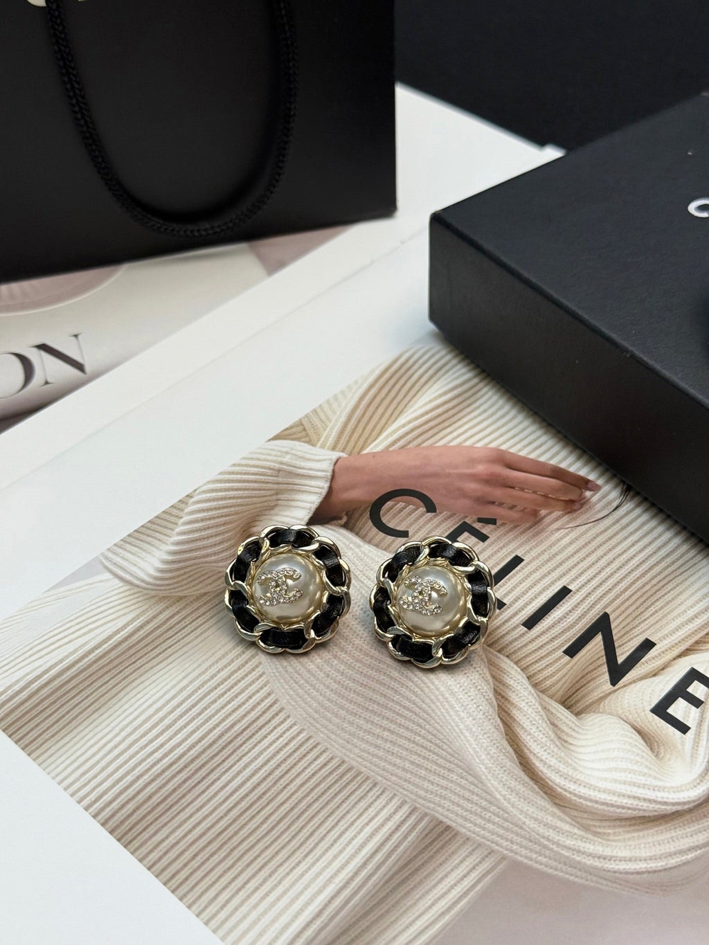 Chanel Vintage Sunflower Woven Pearl Stud Earrings