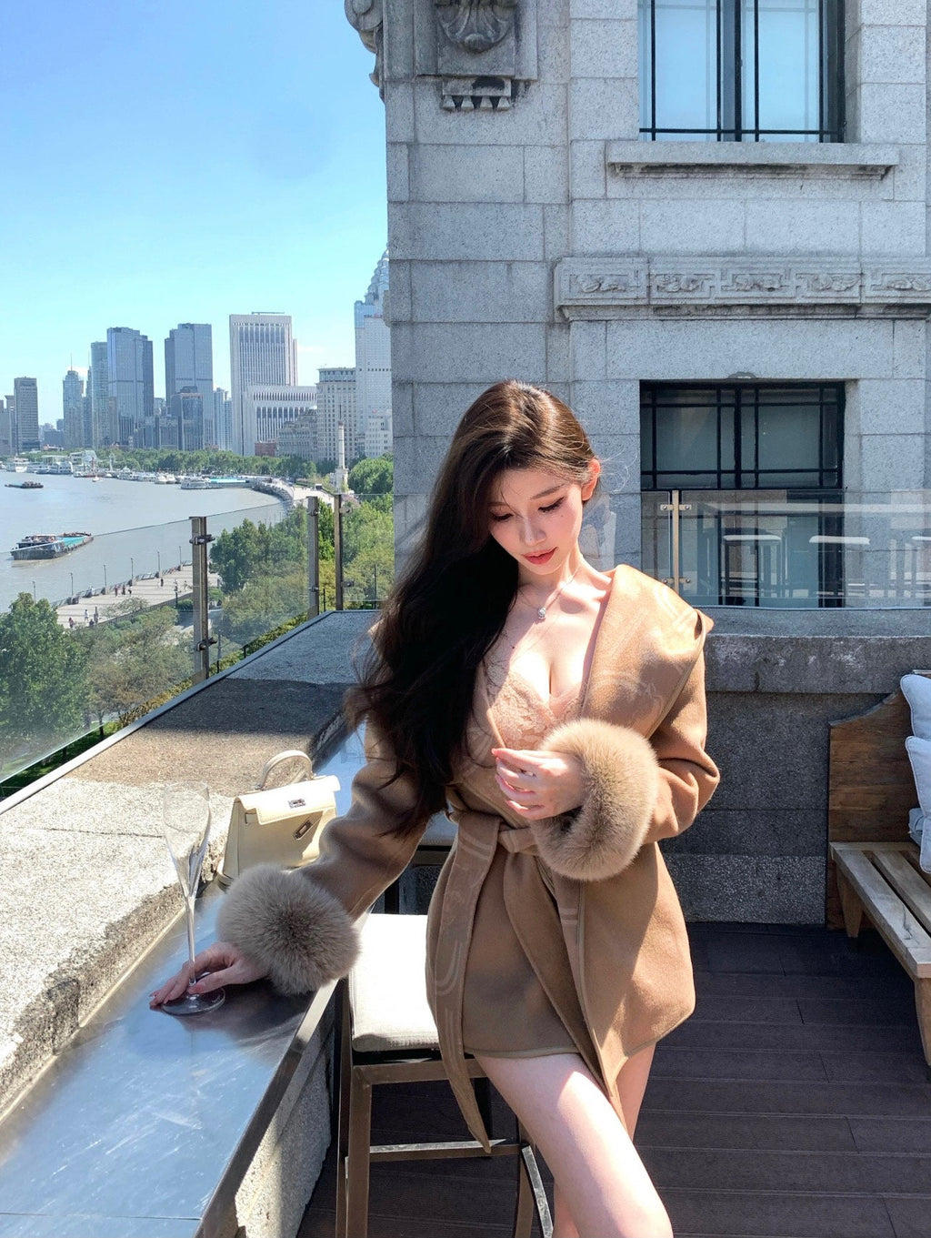 Hermès Old Money Style Detachable Fur Sleeve Wool Coat