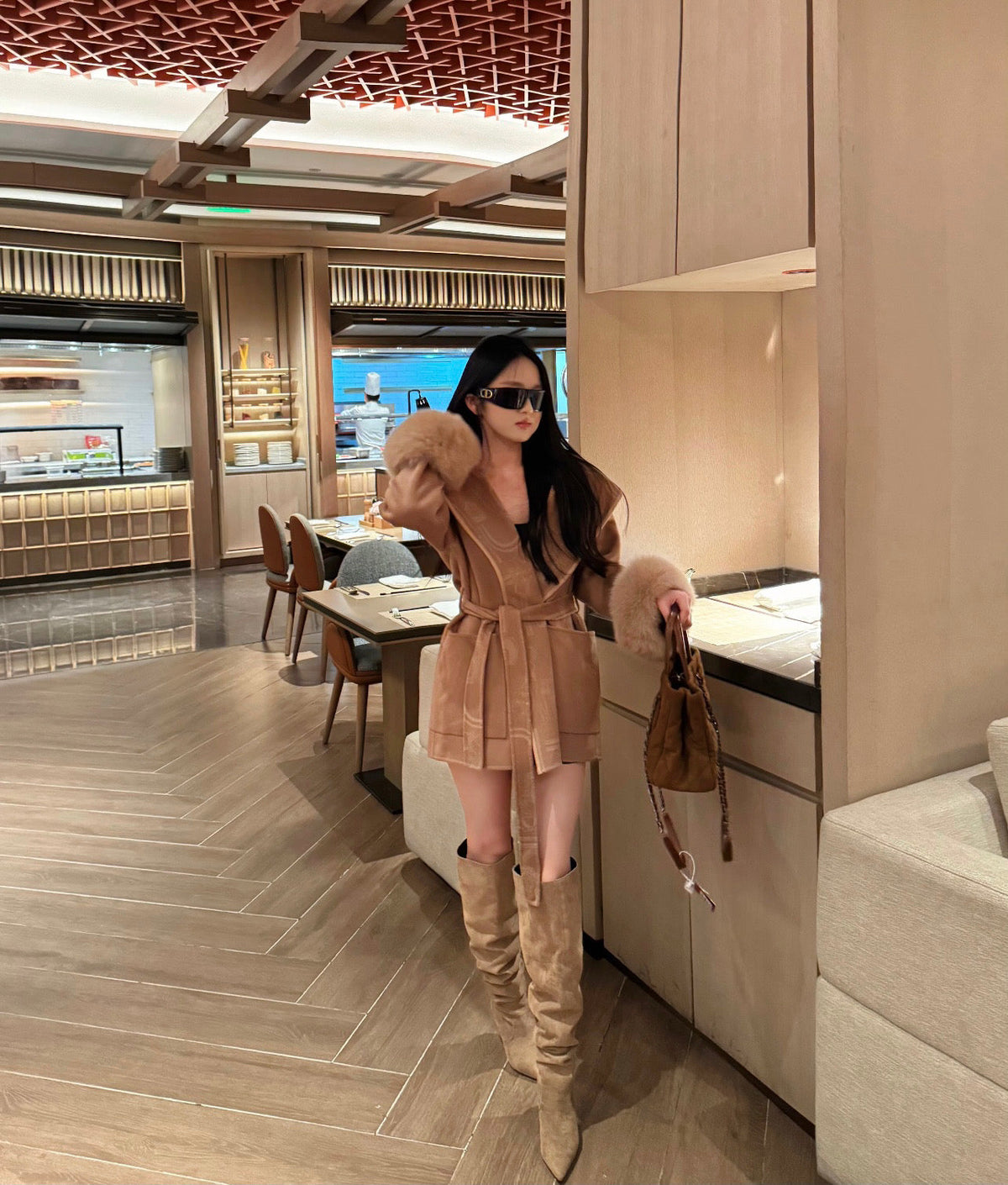 Hermès Old Money Style Detachable Fur Sleeve Wool Coat