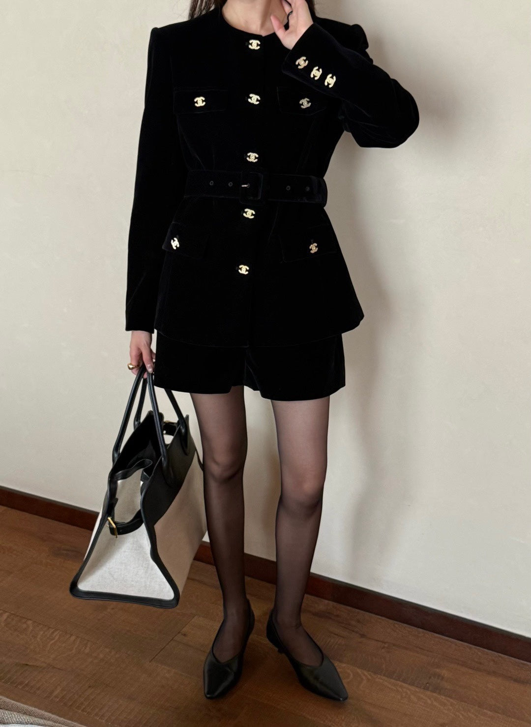 Chanel Double C Velvet Tie-Belt Jacket