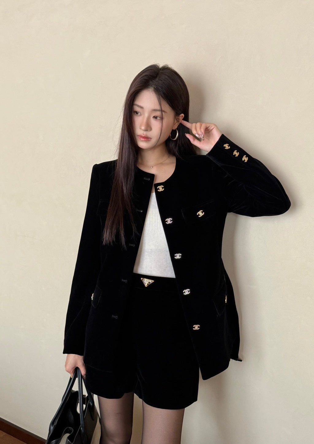 Chanel Double C Velvet Tie-Belt Jacket