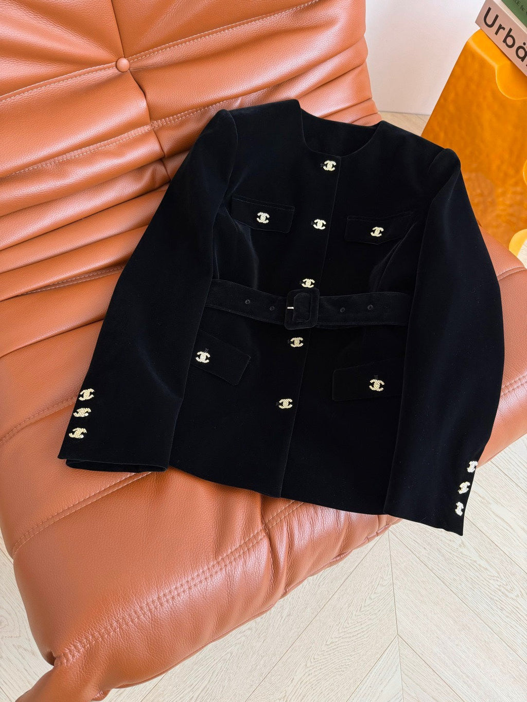 Chanel Double C Velvet Tie-Belt Jacket