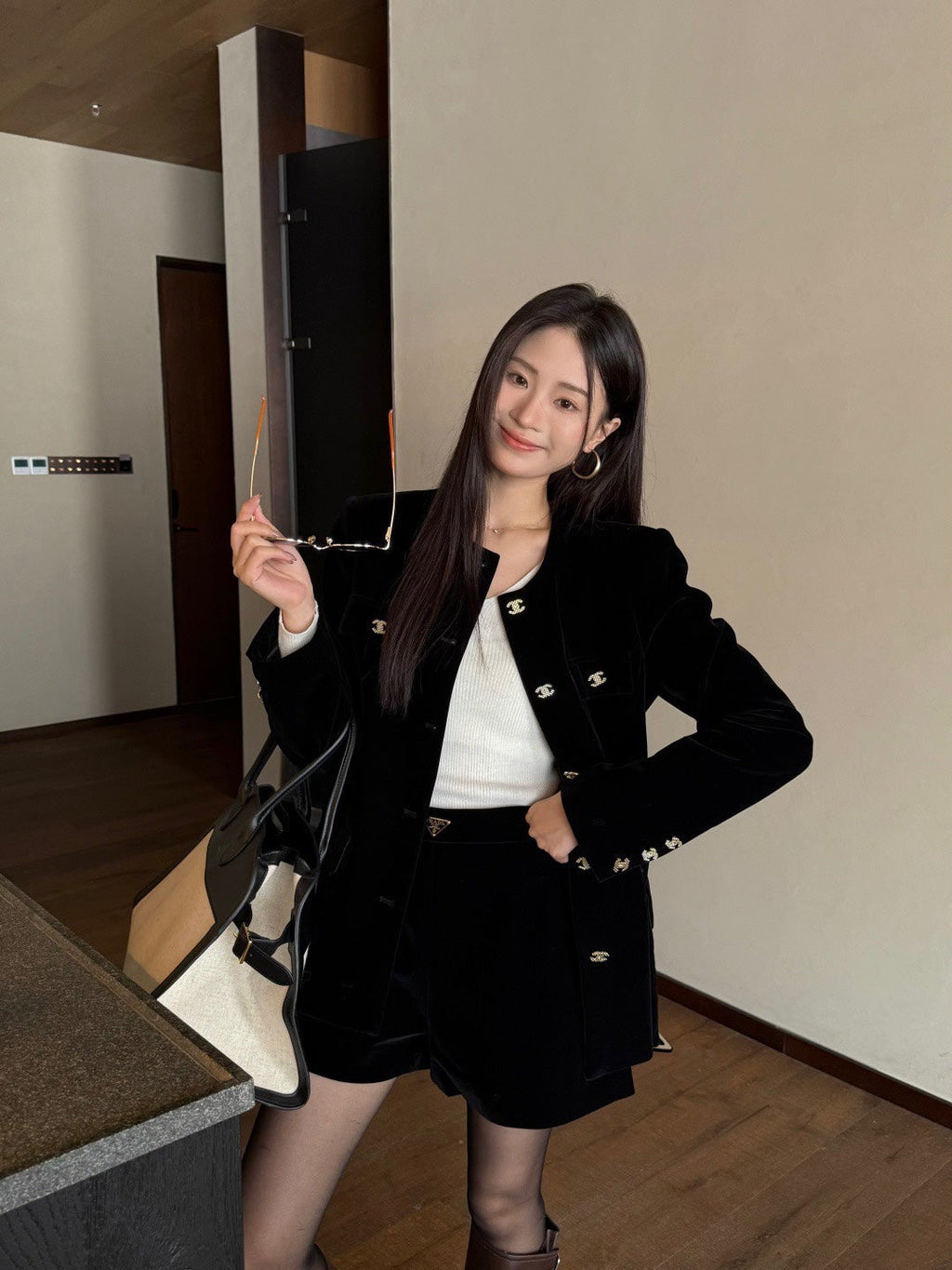 Chanel Double C Velvet Tie-Belt Jacket