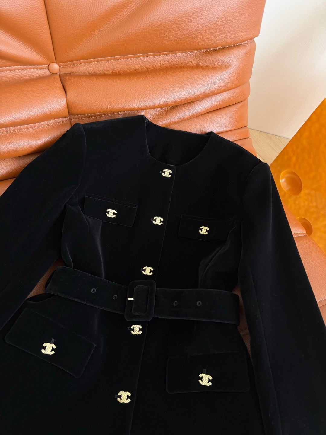 Chanel Double C Velvet Tie-Belt Jacket