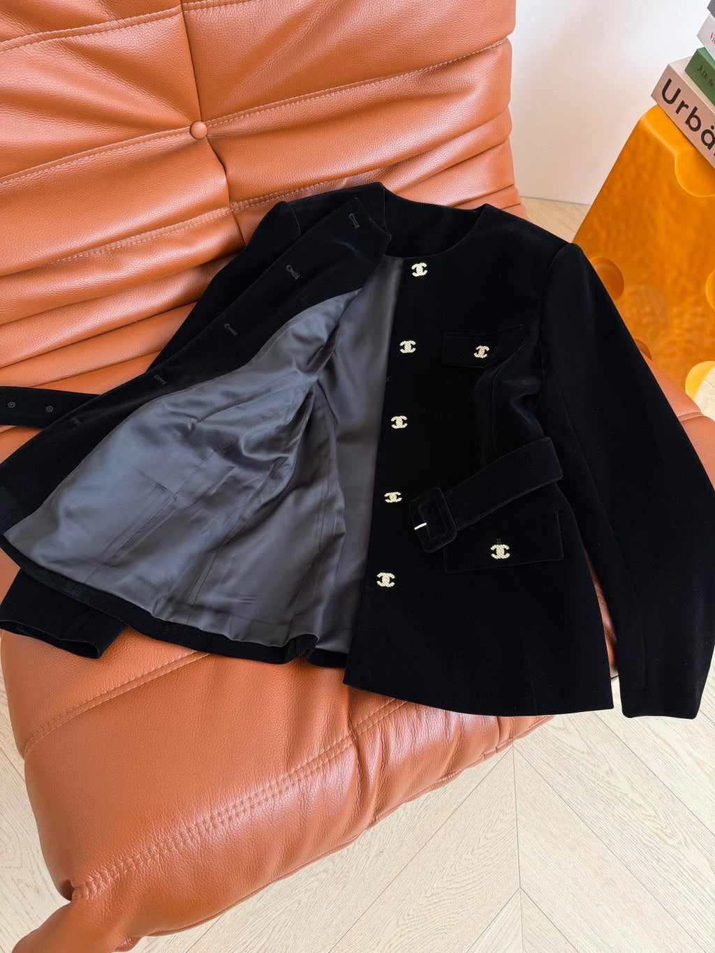 Chanel Double C Velvet Tie-Belt Jacket
