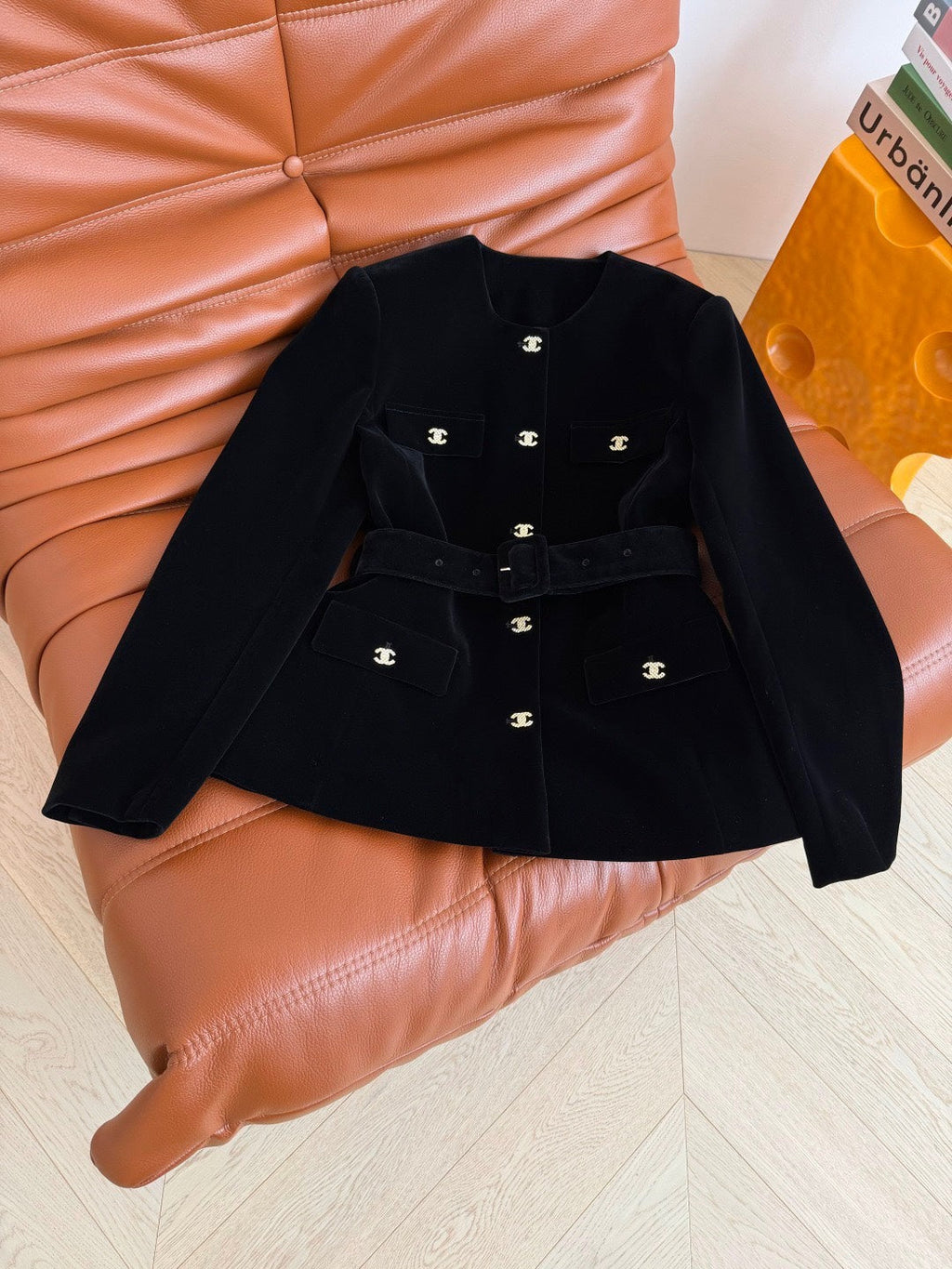 Chanel Double C Velvet Tie-Belt Jacket