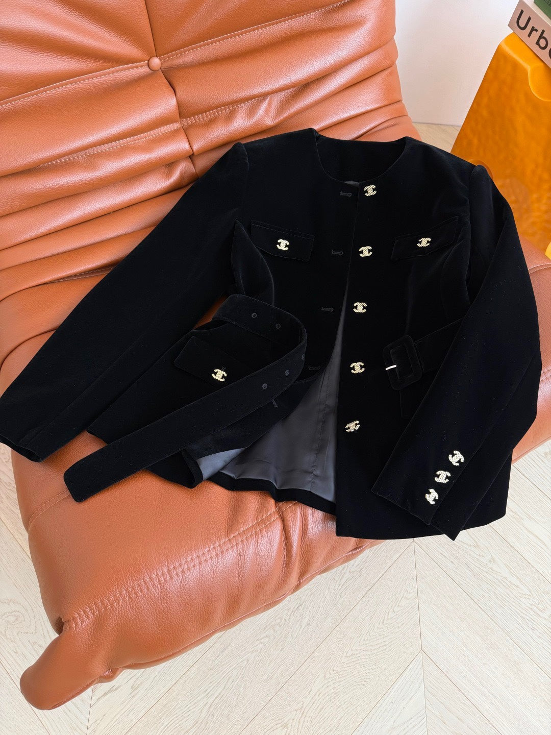 Chanel Double C Velvet Tie-Belt Jacket