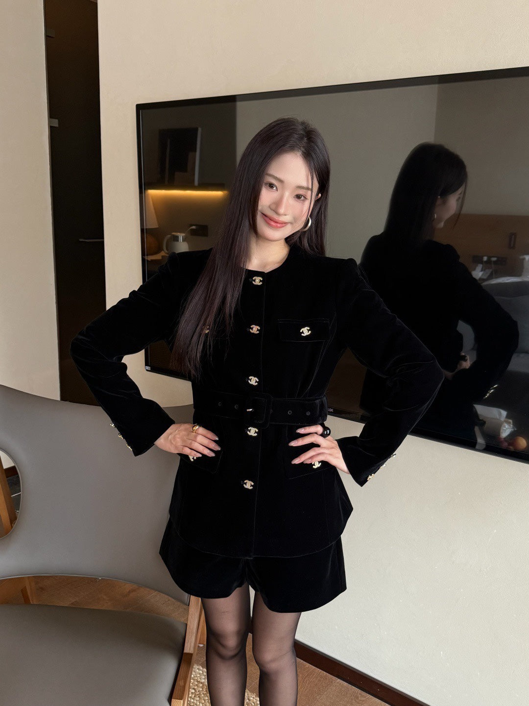 Chanel Double C Velvet Tie-Belt Jacket