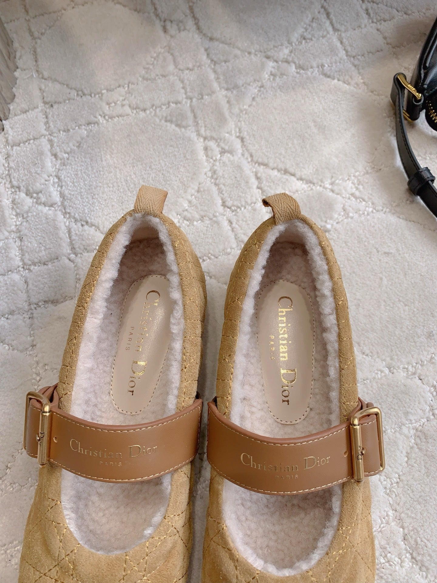 Dior Quilted Wool Mary Jane Flats