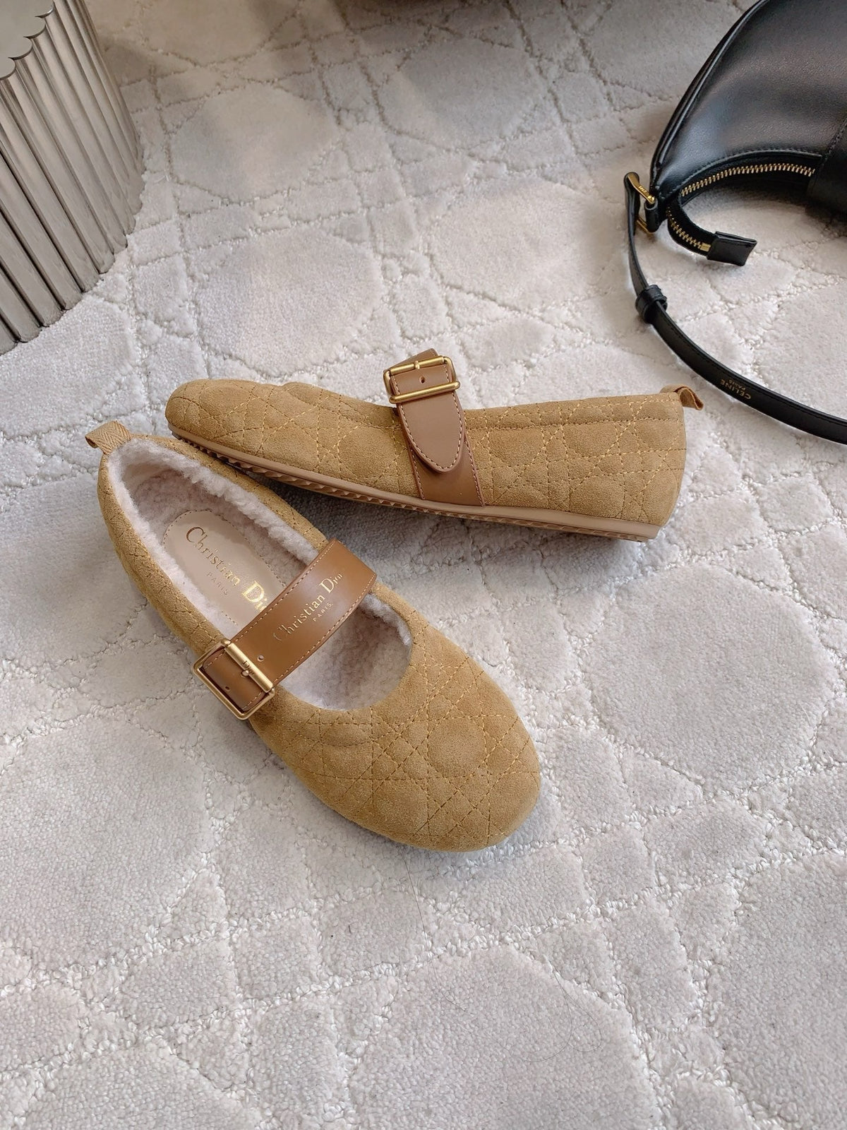 Dior Quilted Wool Mary Jane Flats