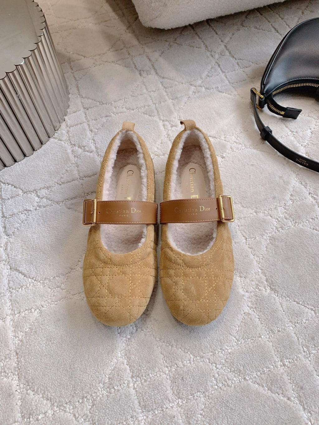 Dior Quilted Wool Mary Jane Flats
