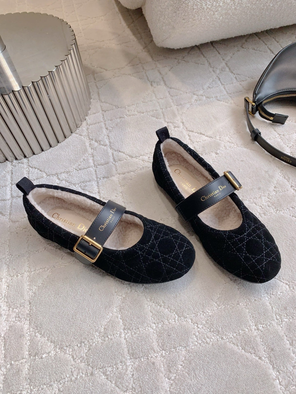 Dior Quilted Wool Mary Jane Flats