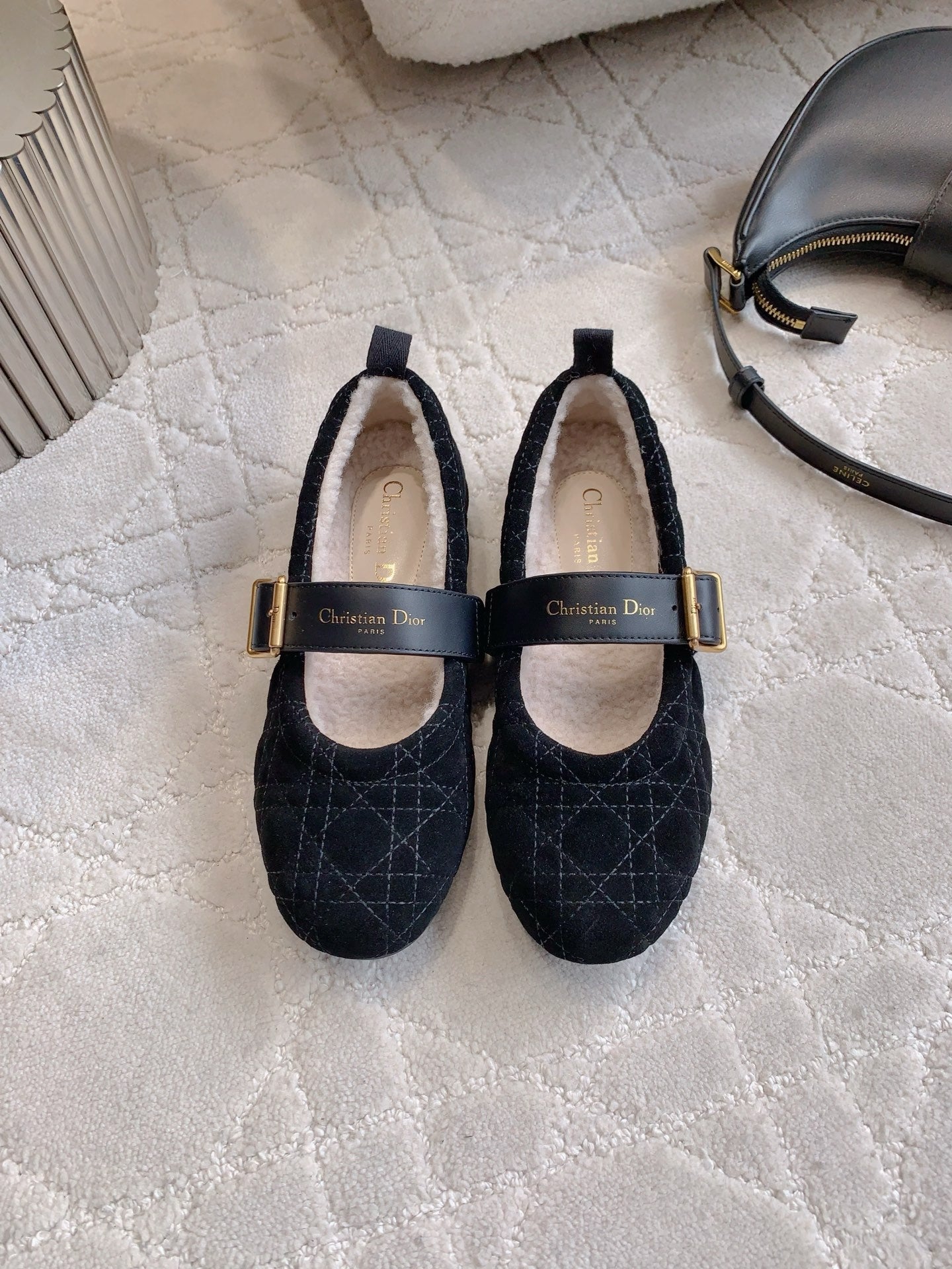 Dior Quilted Wool Mary Jane Flats